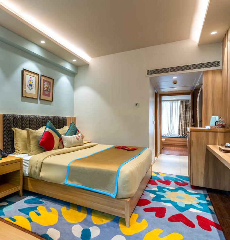 Stylish Deluxe Room with cosy interiors at Bookmark Resorts, Manali