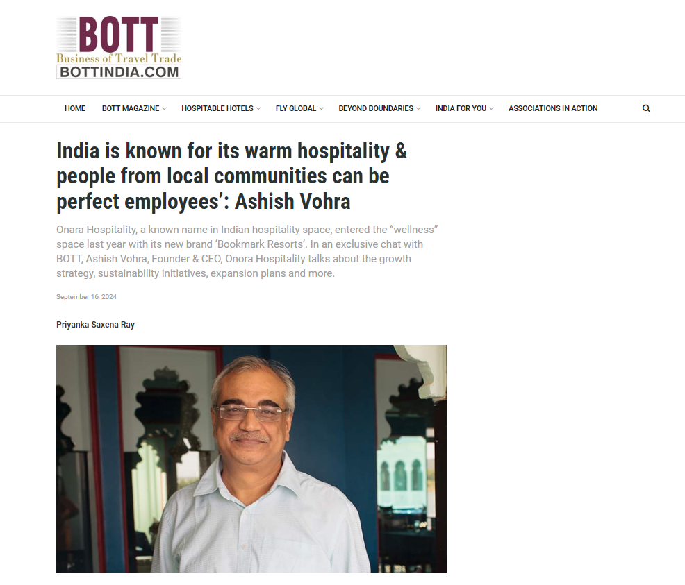 BOTT India Magazine Features Onora Hospitality as Warm Hospitality in India that Quickly made a mark in the Industry with its Unique Approach BOTT India Magazine Features Onora Hospitality as Warm Hospitality in India that Quickly made a mark in the Industry with its Unique Approach
