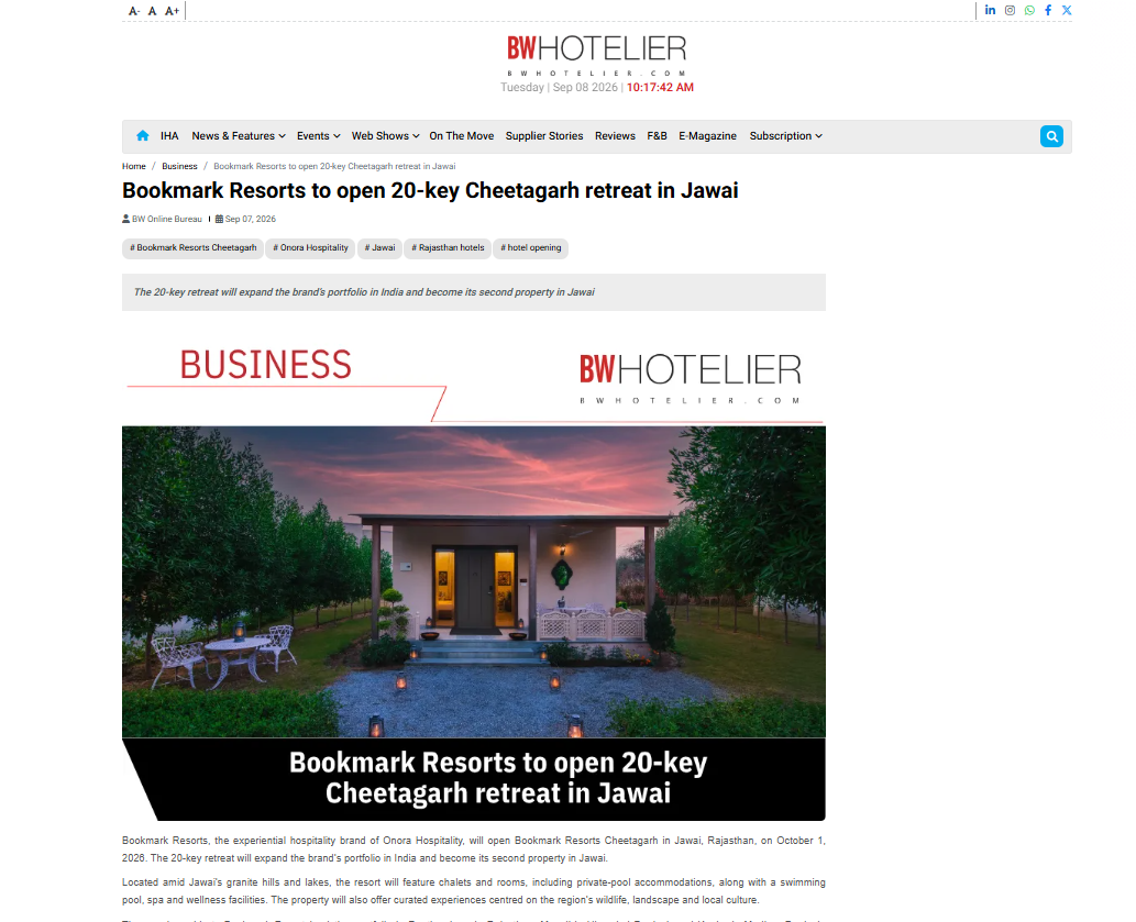 BW Hotelier, featured Bookmark Resorts, Cheetahgarh, Jawai as a New 20-Key Luxury Retreat in Rajasthan’s Leopard Country BW Hotelier, featured Bookmark Resorts, Cheetahgarh, Jawai as a New 20-Key Luxury Retreat in Rajasthan’s Leopard Country
