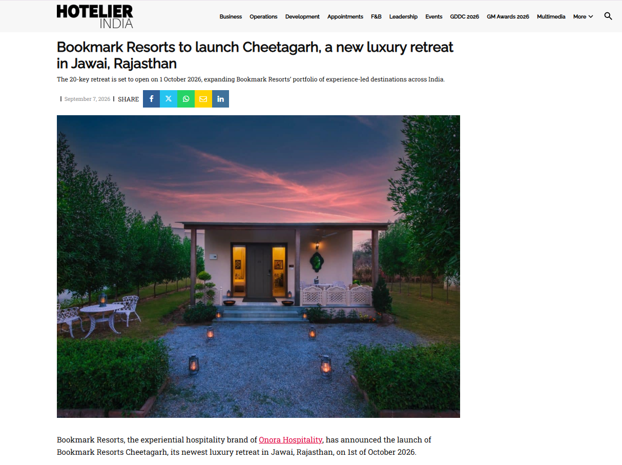 Hotelier India, featured Bookmark Resorts, Cheetahgarh, Jawai as a New Luxury Retreat in Rajasthan Hotelier India, featured Bookmark Resorts, Cheetahgarh, Jawai as a New Luxury Retreat in Rajasthan
