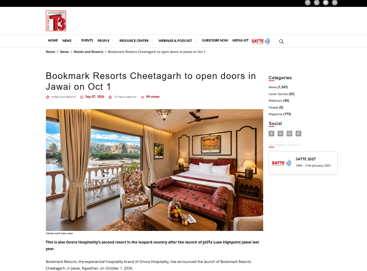 Travel Trends Today, featured Bookmark Resorts, Cheetahgarh, Jawai ahead of its October 2026 Opening