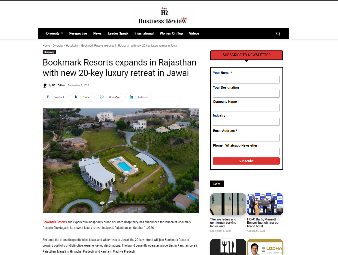 Business Review Live featured Bookmark Resorts, Cheetahgarh, Jawai as a New 20-Key Luxury Retreat in Rajasthan Business Review Live featured Bookmark Resorts, Cheetahgarh, Jawai as a New 20-Key Luxury Retreat in Rajasthan