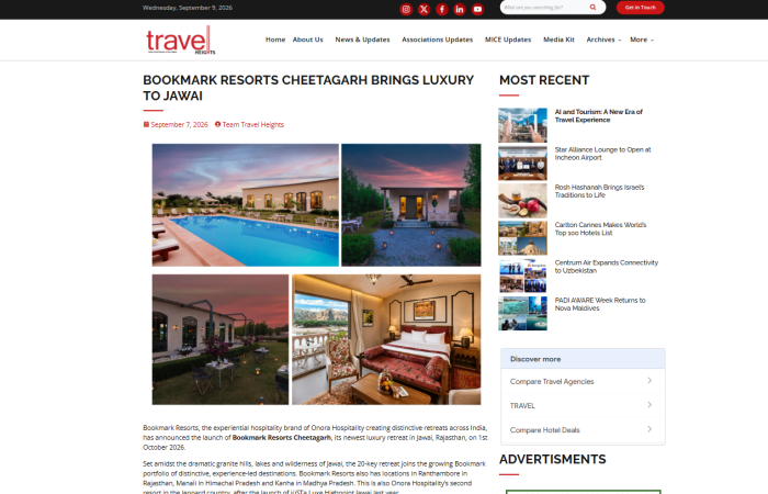 Travel Heights featured Bookmark Resorts, Cheetahgarh, Jawai as a Luxury Retreat in Jawai’s Leopard Country Travel Heights featured Bookmark Resorts, Cheetahgarh, Jawai as a Luxury Retreat in Jawai’s Leopard Country